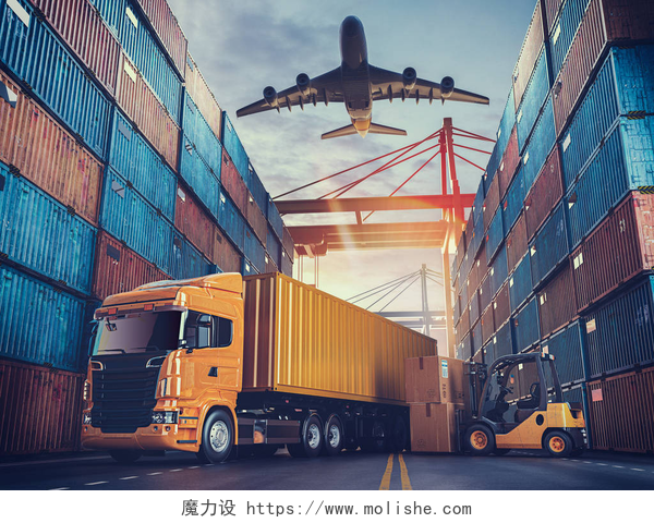 码头的各种运输工具集装箱船及货运公司的运输及物流p